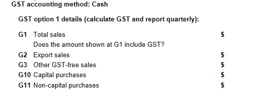 BAS Online Form GST Section