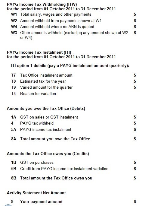 BAS Online Form PAYG Section